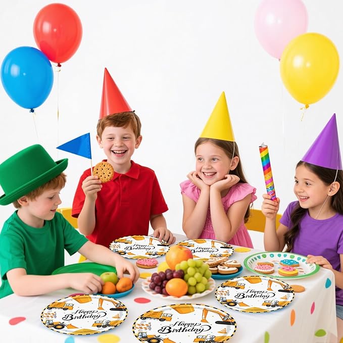 50PCS Construction Party Paper Plates 7 Inch, Disposable Cake Dessert Plates Construction Birthday Party Supplies for Kids Boys Birthday Decorations (Construction)