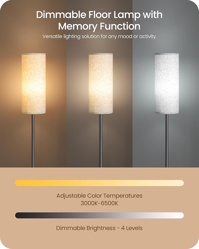 Dimmable Floor Lamp for Living Room with RGB Colors, Color Changing Ambient Lighting, Corner Standing Lamp for Bedroom - Remote, Foot Switch, Timer, Warm Cool White, 10W Smart Bulb Included RE06LD05W1