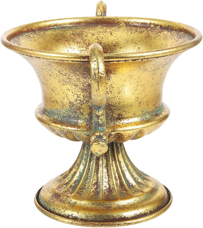 Amosfun 2pcs Vintage Urn Vase Brass Flower Pots Roman Style Trumpet Vases for Centerpieces Garden Patio Front Porch Decoration 9.2 x 6.3 Inch