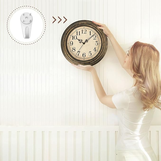 Plumeet Extra Large Retro Wall Clock, 16'' Non Ticking Classic Silent Vintage Wall Clocks Decorative Kitchen Living Room Bedroom - Battery Operated