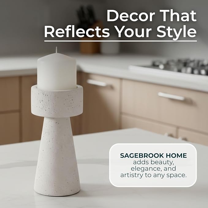 Decorative Candle Holder for Home Decor – Pillar & Taper Centerpiece, Modern Ceramic Table Accent for Living Room or Dining Display, Candle Holder for Stylish Tabletop Decor – 8", White