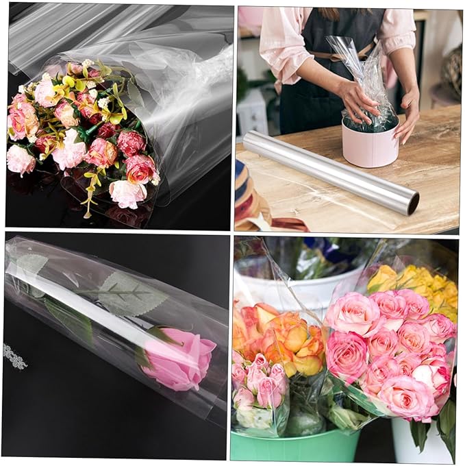 Abaodam Transparent Cellophane Flower Wrapping Paper Mil Thick Tear-resistant Wrap for Floral Bouquets Packaging DIY Material