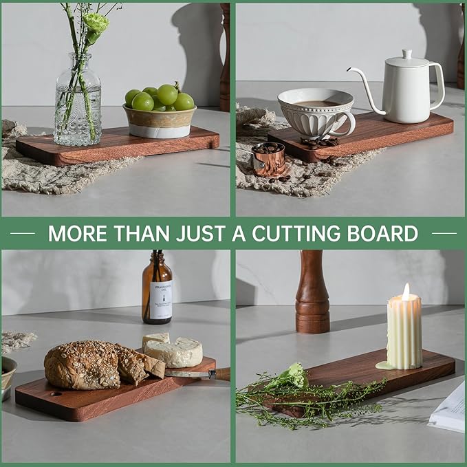 Small Wooden Cutting Board for Kitchen, Acacia Wood Chopping Board, Charcuterie Boards Serving Tray for Meat, Vegetables, Fruits, Bread, Cheese 12" x 5" x 0.7"