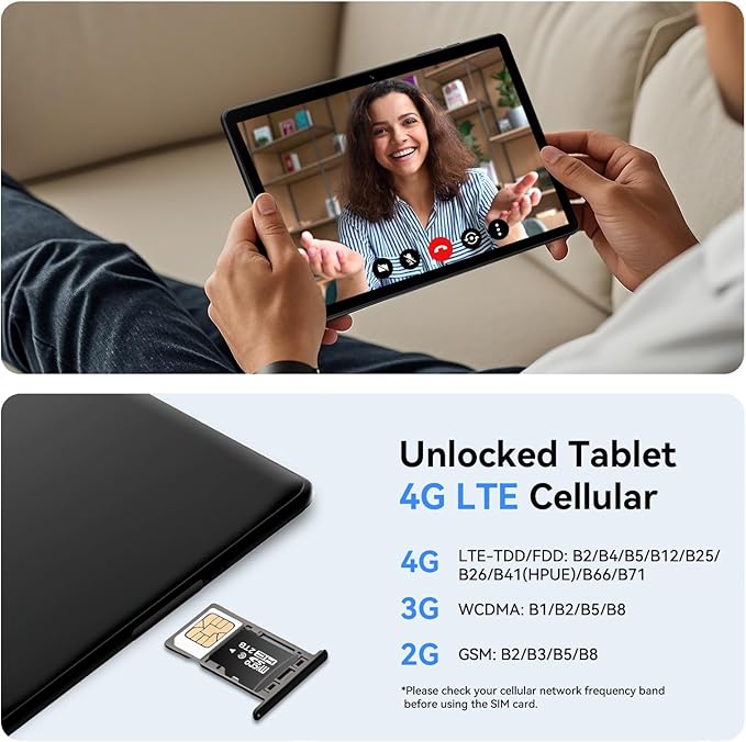 Topsand 10 Inch Android 15 Tablet with SIM Card Slot Uncloked,4G Cellular Tablet Phone, Octa-Core, 12GB+64GB, 2TB Expandable, Dual Cameras, 2.4G/5G WiFi, BT5.0, GPS (Case Included)