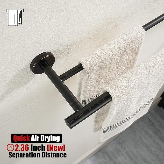 JQK Double Towel Bar Oil Rubbed Bronze, 15 Inch 304 Stainless Steel Thicken 0.8mm Towel Rack Holder for Bathroom Washcloths and Hand Towels, ORB Wall Mount, Useable Length 12 Inch, TB100L12-ORB