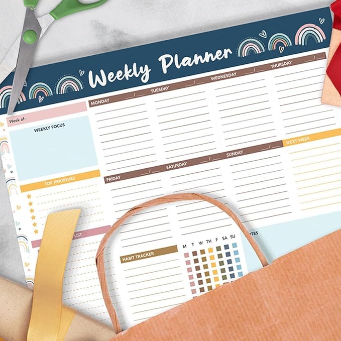 RSORGN Weekly Planner, 52 Pages Undated Daily List Schedule Notebook Time Management Memo Pad for Office, Home Planning & School Scheduling (Pattern-D)