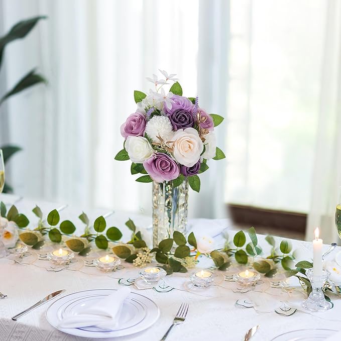 BLOSMON Artificial Flowers Ball Wedding Centerpieces 6 Pcs Lilac Rose Artificial Flower Center Pieces Decoration for Table Silk Kissing Ball Faux Floral Bouquet Arrangements for Home Party DIY Decor
