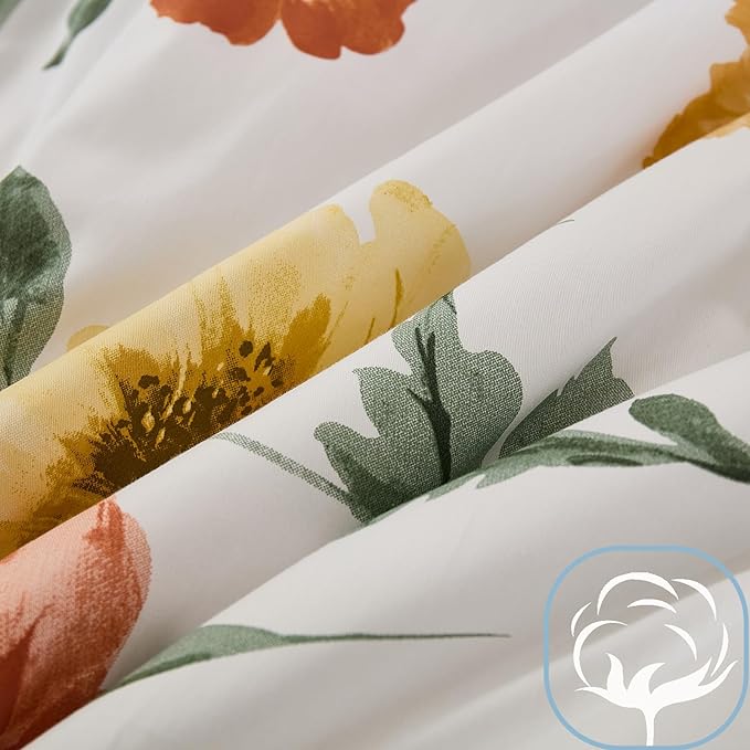 Yellow Floral Comforter Set Cute Botanical Bedding Queen 100% Cotton Floral Vintage & Country Cottage Bedroom Decor Soft Reversible