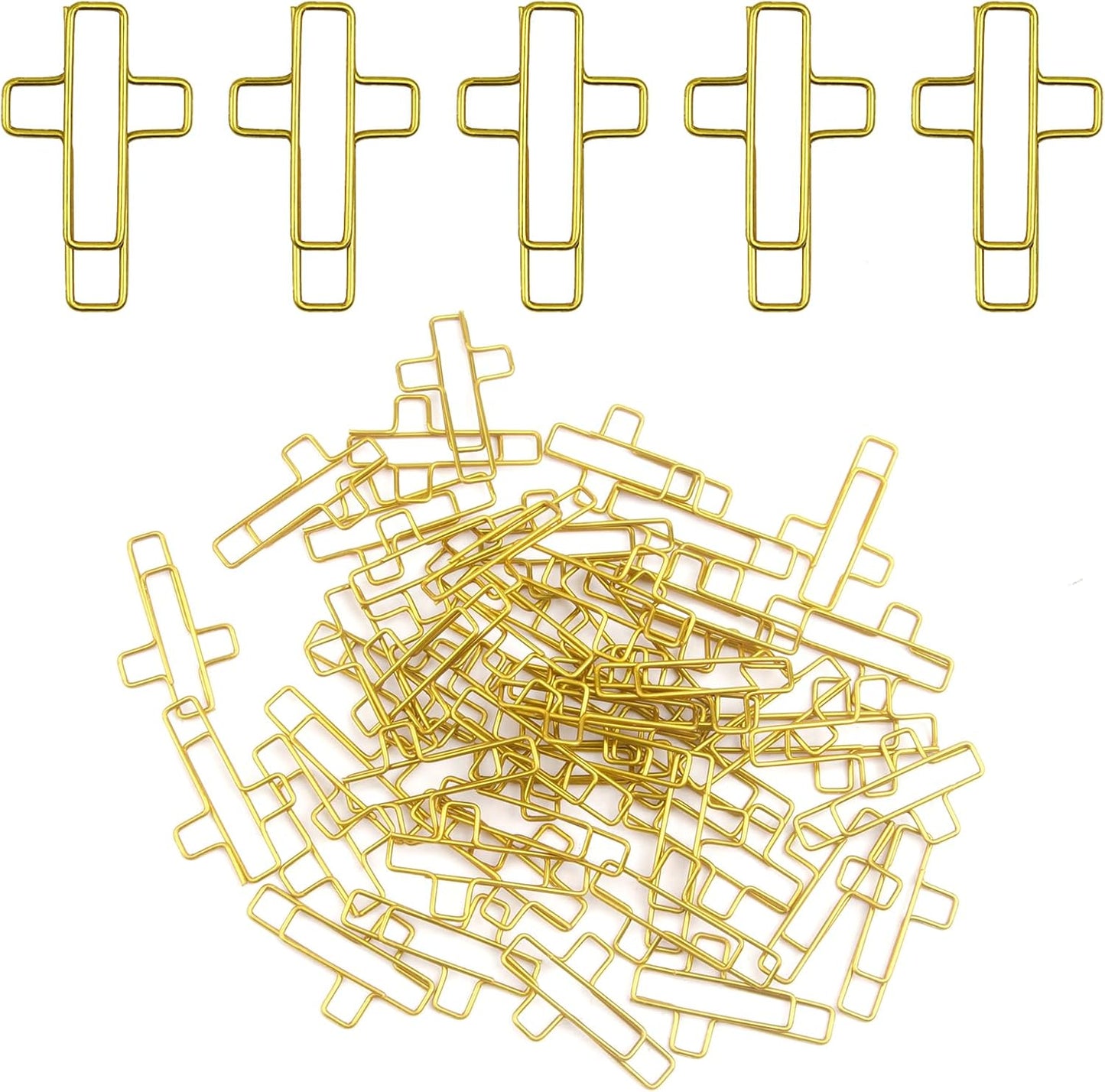 Skiennix Gold Cross Paper Clips - 50 PCS Versatile Bible Study Supplies | Ideal for Office & Home