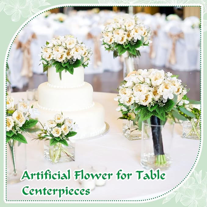 Olgaa 12 Bundles Peonies Artificial Flowers Fake Peony Bouquet Faux Peonies Flowers Bulk with Stems Flower Balls for Centerpiece Table Decorations Wedding Bridal Floral Arrangement (White)