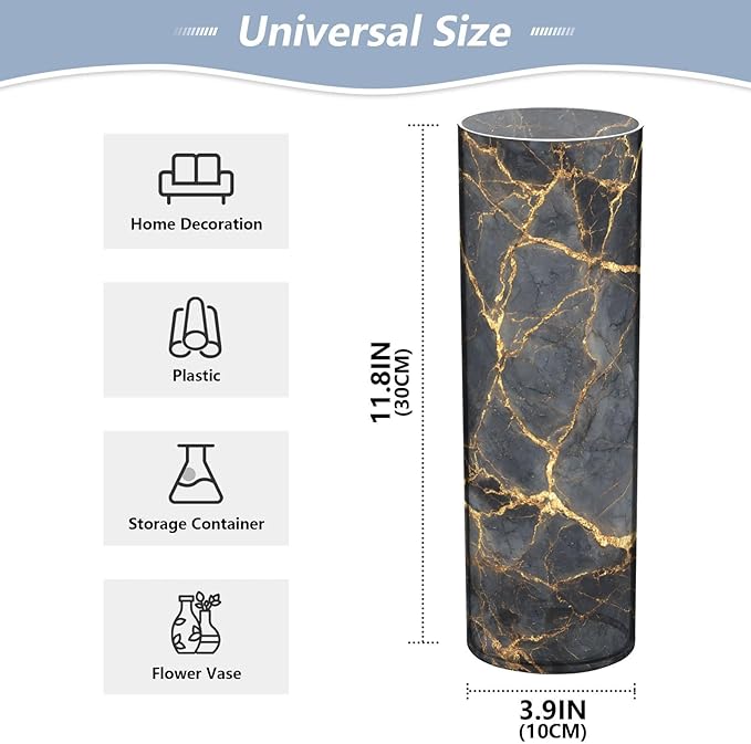 xmyzcd Black Gold Marble Vase Cylinder Vases Clear Plastic Flower Vase Easy to Clean for Centerpieces Homes, Offices, Kitchens