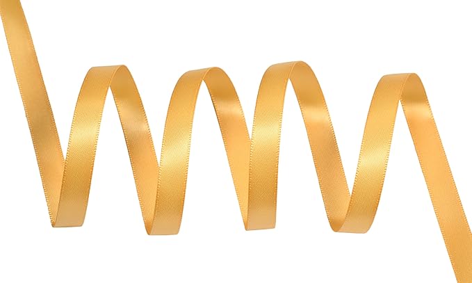 YAMA Gold Double Faced Satin Ribbon 3/8 Inch 25 Yards Thin Gold Fabric Ribbon for Gift Wrapping Crafts Bows Wedding Party Christmas Decoration