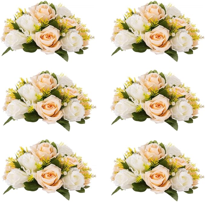 Flower Centerpieces for Wedding Tables: Wedding Table Decorations Peachy Champagne & White Flower Balls Centerpieces for Engagement Cerebration Party Center Pieces 6 Packs