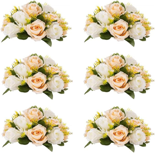 Flower Centerpieces for Wedding Tables: Wedding Table Decorations Peachy Champagne & White Flower Balls Centerpieces for Engagement Cerebration Party Center Pieces 6 Packs