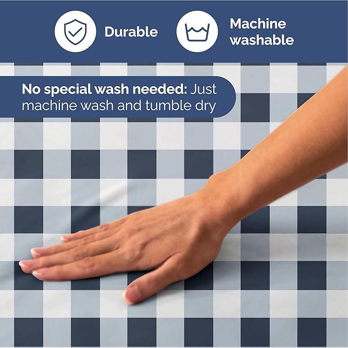 Blue Gingham Bed Sheet Set – 1 Flat & 1 Fitted Sheet & 1 Pillowcase w/ Deep Pockets – Grid, Plaid, Checkered Pattern Bedding - Wrinkle & Fade Resistant - Soft, Breathable and Cooling - Twin XL Size