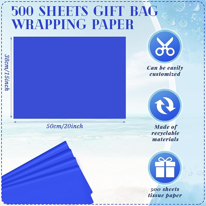 Qilery 500 Sheets Royal Blue Tissue Paper Bulk for Gift Bags 15 x 20 Inch Acid Free Packaging Wrapping Paper Sheets for Winter Hanukkah Christmas Decor DIY Crafts, Birthday Party, Shipping Packing
