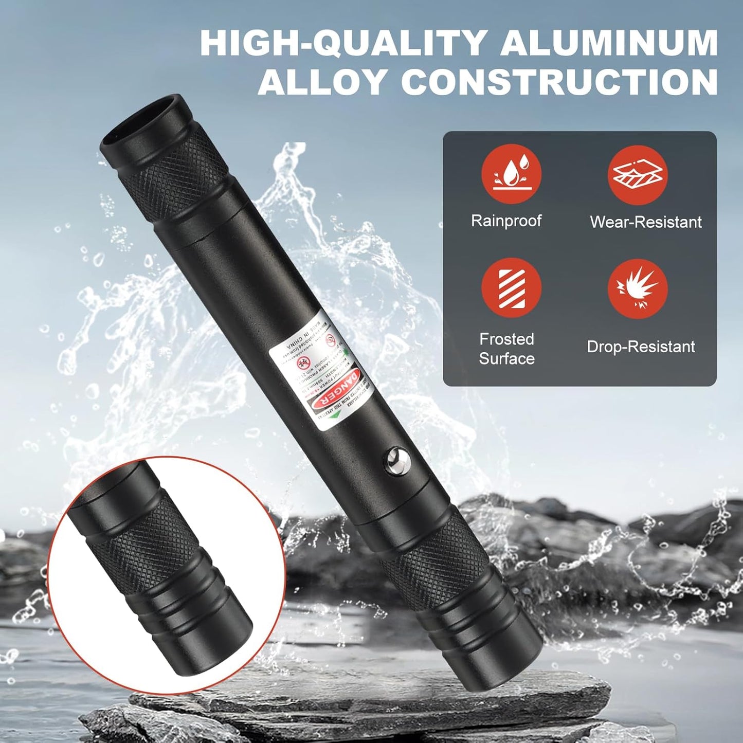 Skiennix Long Range Red Laser Pointer - High Power Rechargeable Laser Toy for Hiking & Cats | USB Charge
