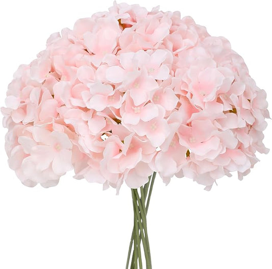 Fake Pink Hydrangea Artificial Flowers - Faux Silk Hydrangeas Flowers Heads with Stems Real Touch for Home Wedding Party Table Decor(Pink,Pack of 10)