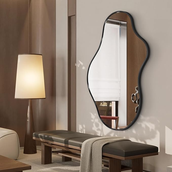 Dorlicecass Bathroom Mirrors for Over Sink - Long Wall Mirrors Decorative 20"x 36" Asymmetrical Abstract Aviation Aluminum Alloy Frame Unique for Bedroom, Living Room, Cloakroom, Entryway Black