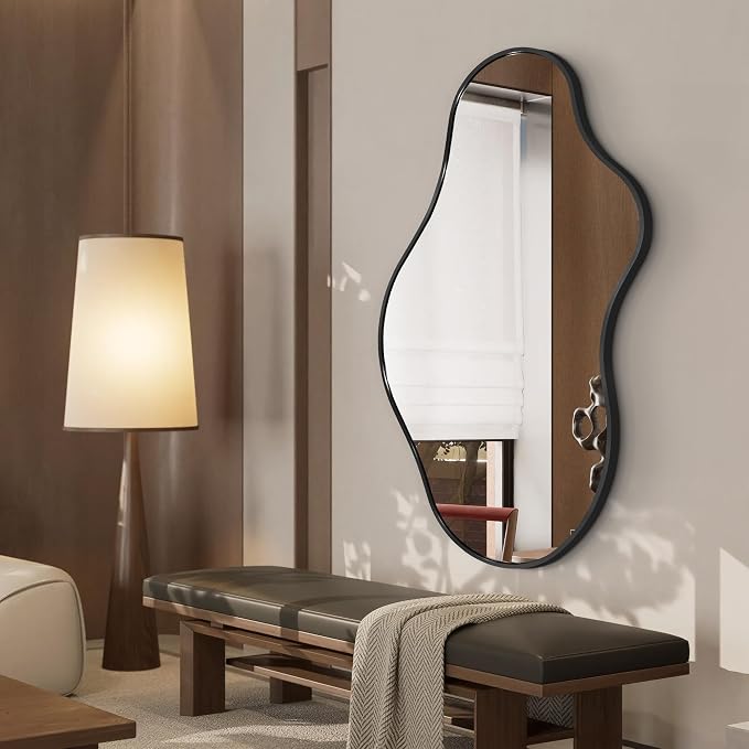 Dorlicecass Bathroom Mirrors for Over Sink - Long Wall Mirrors Decorative 24"x 43" Asymmetrical Abstract Aviation Aluminum Alloy Frame Unique for Bedroom, Living Room, Cloakroom, Entryway Black