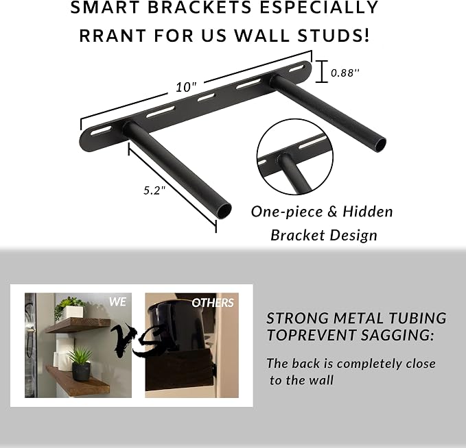 BGMG Wood Floating Shelves 12 inch,Black Floating Shelves,Solid Wood Wall Shelves for Bathroom Living Room Bedroom Kitchen Farmhouse Set of 2-12x 6.7 x1.25 inch
