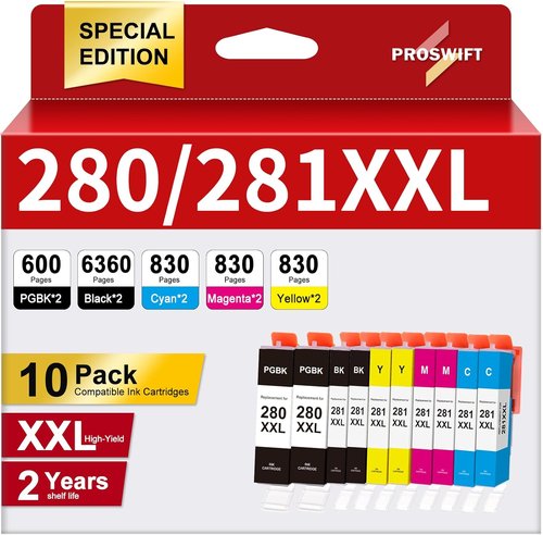 Canon | 10 Pack XXL Ink Cartridges Replacement | PGI-280 & CLI-281 | Compatible with Pixma TR8620, TR8520, TS6120 & More
