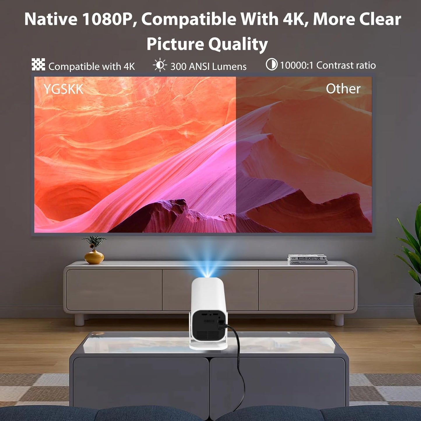 Skiennix Mini Projector - 1080P Bluetooth 5.3 Home Video Projector | Supports 4K, 210° Rotatable