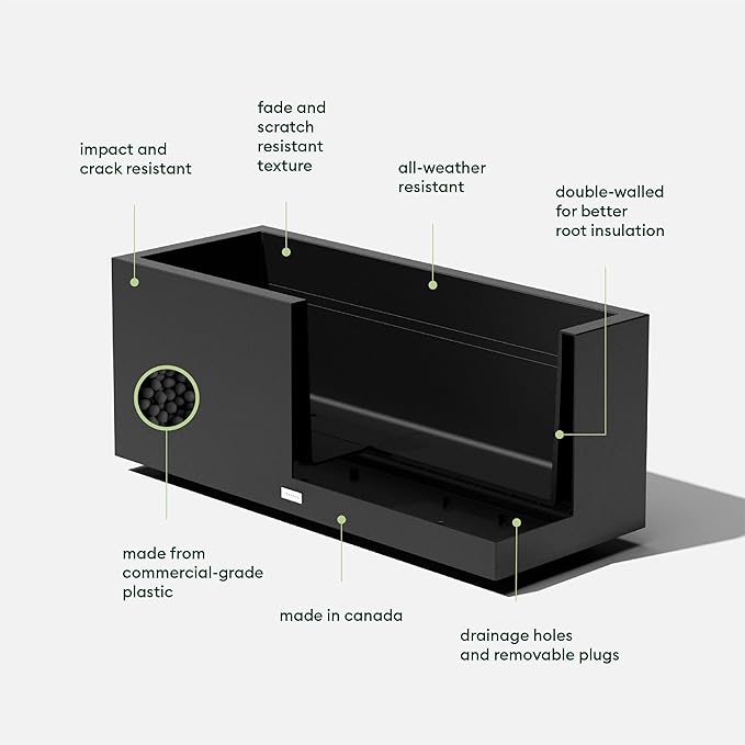 Veradek Block Series Long Box Planter - Large Rectangular Planter for Indoor or Outdoor Patio/Porch | Durable All-Weather Use with Drainage Holes | Modern Décor for Tall Plants, Flowers or Shrubs