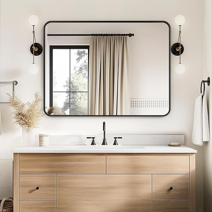 USHOWER Black Bathroom Mirrors for Over Sink 30 x 40 Inch, Metal Frame Rectangle Vanity Mirror, Modern Farmhouse, Wall Mounted for Bedroom, Living Room, Entryway Remodel & Upgrade