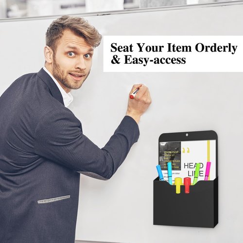 MoKo Magnetic File Holder - A4 Large Refrigerator Organizer for Pens & Markers | 2 Pack, Black