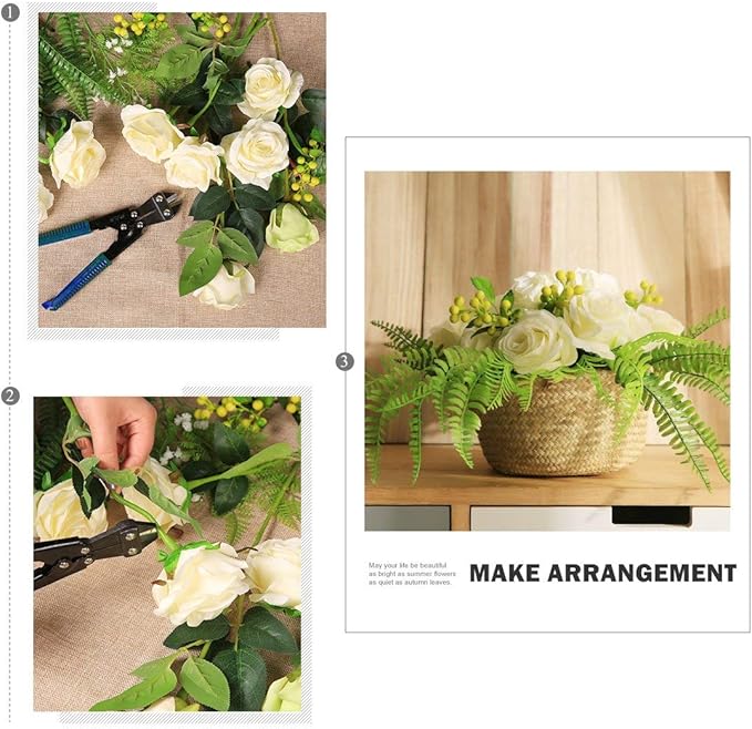 Veryhome Artificial Flowers Silk Roses Fake Bridal Wedding Bouquet for Home Garden Party Floral Decor 10 Pcs (White Curved stem)