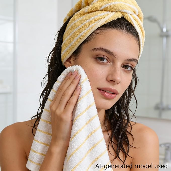 6-Pack Stripe 100% Cotton Hand Towels, Vintage Bathroom Decor, Ultra-Absorbent & Quick-Drying Face & Hand Towel for Adults Kids, Yellow and White Stripe
