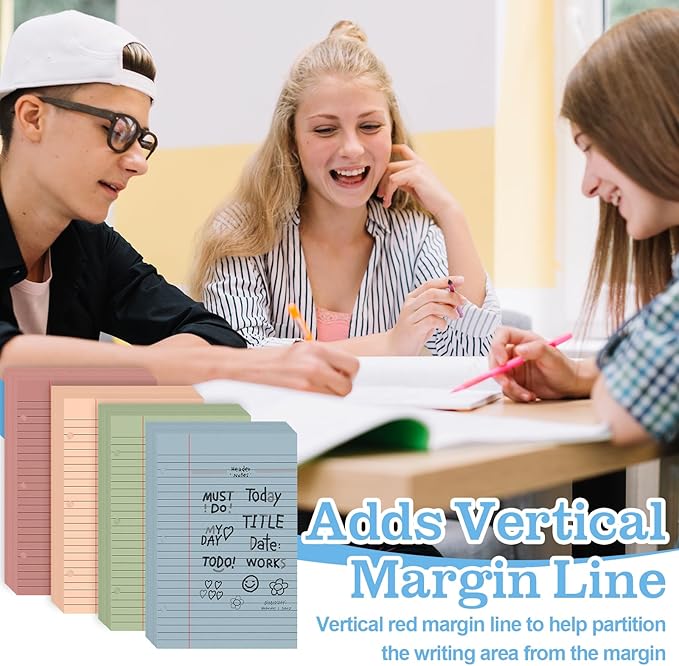 200 Sheets Half Letter Lined Paper 5.5 X 8.5 In Colored Notebook Paper College Ruled Loose Leaf Paper 3 Hole Punched Half Mini Binder Inserts Fit 3 Ring Binder for School Office