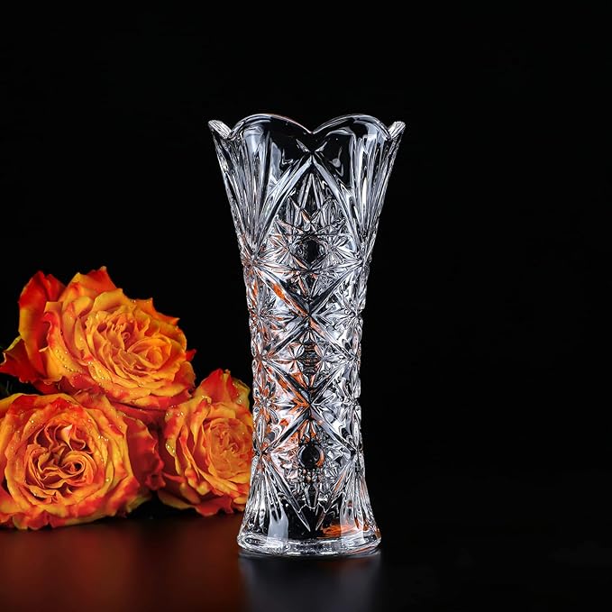 Kanpura 7.6" Clear Glass Flower Vase,Thickened Crystal Glass Vase for Flowers & Christmas Decor,Sunflower Design (1 Piece)