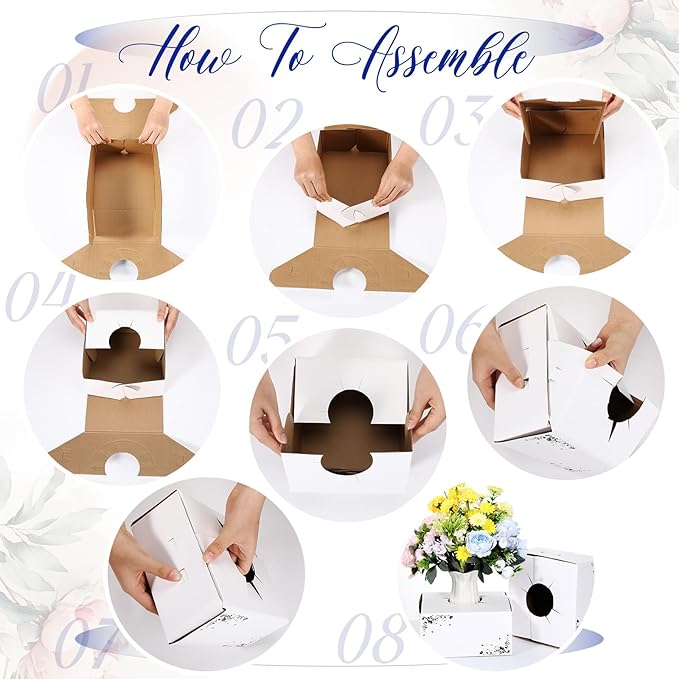 20 Pcs Cardboard Flower Delivery Boxes 8'' x 8'' x 4'' Vase Cases Florist Delivery Boxes for Bouquet Arrangements Florist Package Transport