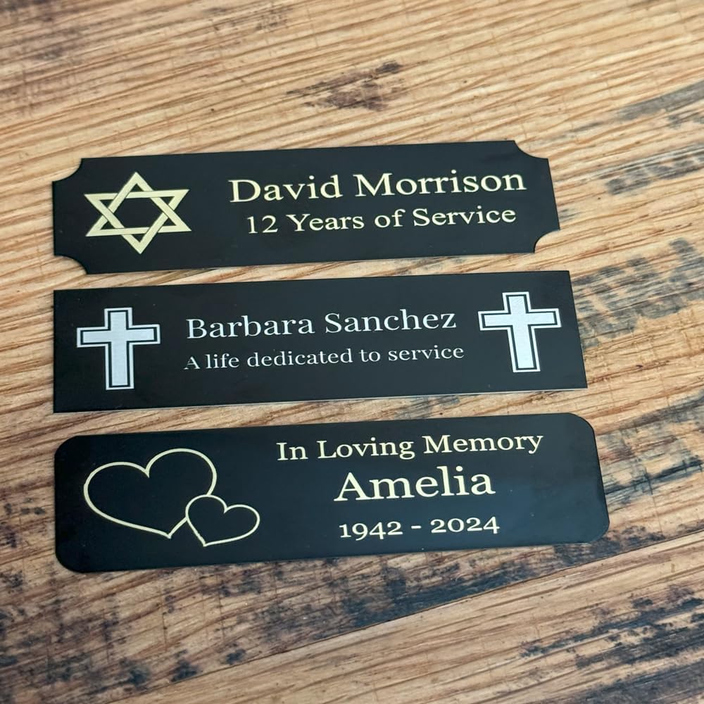 Skiennix Custom Engraved Name Plates - Personalized Pet Urn Memorial Plaque | 2x4 Inch Gold Plate with Black Text