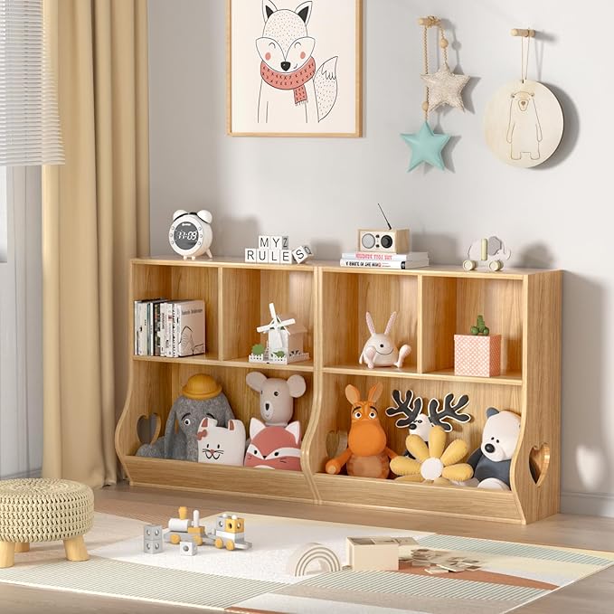 Lerliuo Baby Toddler Bookshelf and Storage Organizer, Kids Cabinet and Bookcase, Wooden 3 Cubby Children Book Shelf for Playroom, Bedroom, Nursery, School 23.62'' H (Natural)
