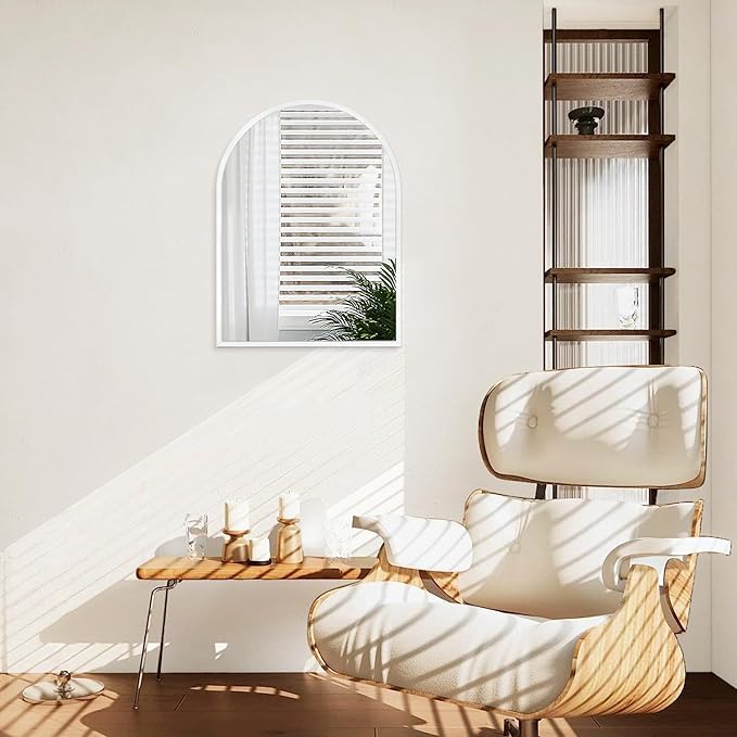 Arch Wall Mirror 20"x16" Large White Bathroom Mirror Metal Frame Mirrors for Wall, Decoration Vanity Bedroom Entryway Living Room Room Home Decor