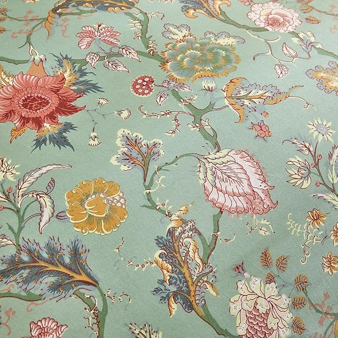 Vintage Floral Comforter Set King Farmhouse Boho Bedding Comforter Botanical Flowers Vines Pattern on Green Floral Bedding Comforter Fluffy Aesthetic King Comforter with 2 Pillowcases for All Seasons