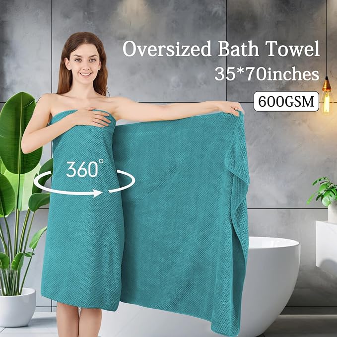 8-Piece Aqua Bath Towels Set,2 Oversized Large Bath Towels Sheet,2 Hand Towels and 4 Washcloths - 600 GSM Soft Luxury Towel Set,Highly Absorbent Quick Dry Towel Collection for Bathroom,Hotel and Spa