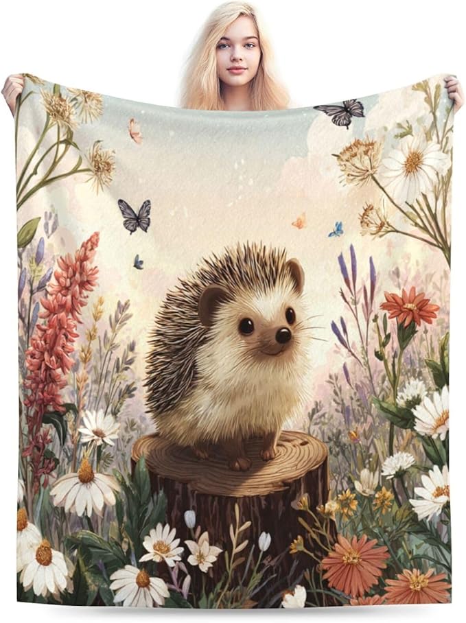 Hedgehog Blanket Cute Hedgehog Throw Blanket Soft Cozy Fleece Fuzzy Stuffed Plush Flannel Gifts for Girls Women Boys Kids Adults 50"X60"