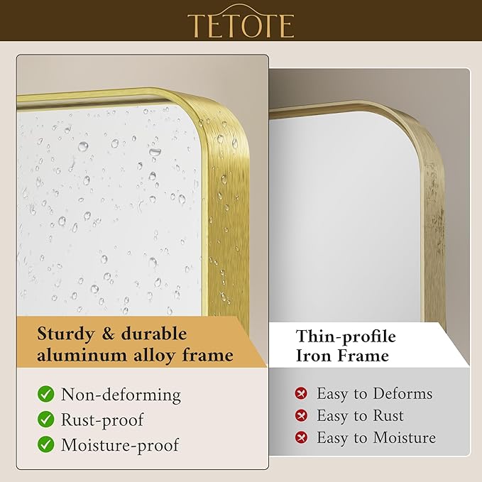 TETOTE Gold Vanity Mirror 28 x 36 Inch for Bathroom Over Sink Metal Framed Mirror Modern Farmhouse for Living Room Entryway(Horizontal/Vertical)