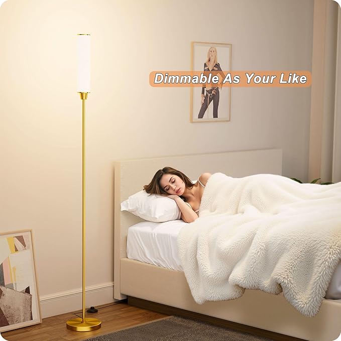 Nukanu Floor Lamp with Remote Control,Floor Lamps for Living Room/Bedroom/Office, Stepless Adjustable 3000K-6000K Colors and 10-100% Brightness,Standing Light with Foot Switch (brassgold+Beige Linen)