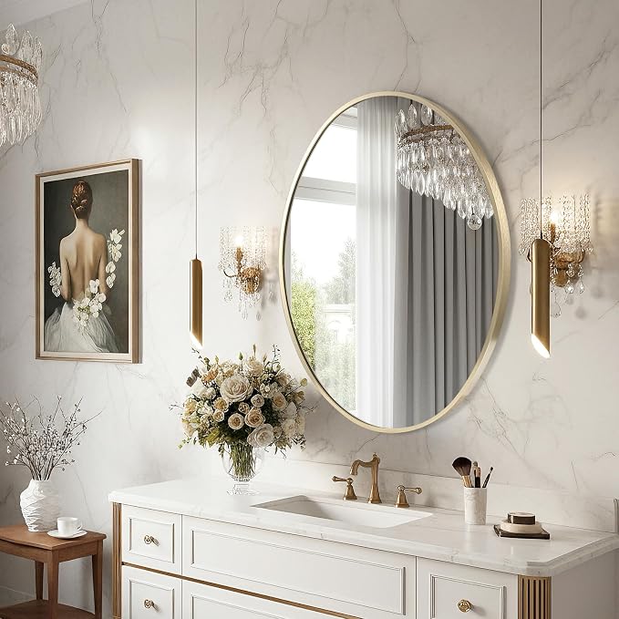 Oval Wall Mirror, 20"x28" Gold Oval Vanity Mirror, Bathroom Mirror of Metal Frame, Home Decorative Wall Mounted Mirror for Bathroom, Living Room, Entryway, Vanity