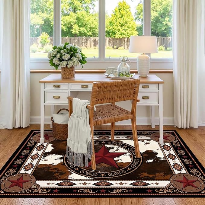 Vintage Star Rugs Non Slip Rustic Farmhouse Floor Mat Washable Carpet for Bedroom Living Room Nursery Playroom Classroom Home Decor,6'x9'
