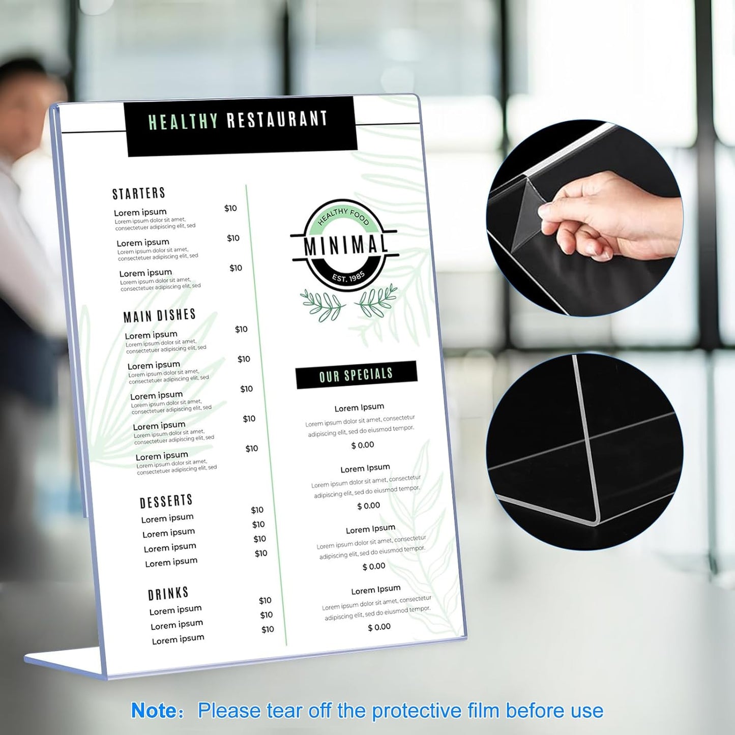 Slanted Back Acrylic Sign Holders 4x6 - 12 Pack Clear Tabletop Display Stands with Anti-Slip Pads for Menus & Flyers