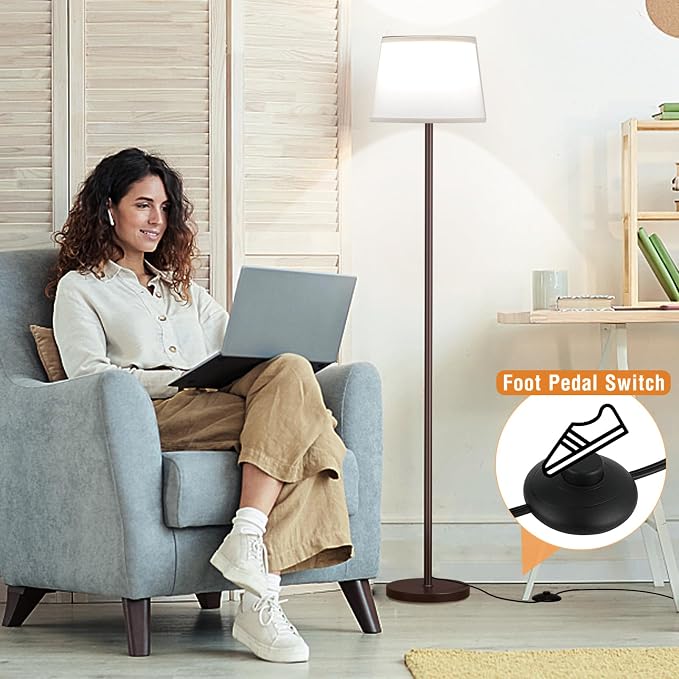 Raexpectis 【Upgraded Floor Lamps for Living Room, Modern Floor Lamp with Remote Control, Dimmable Colors Temperature Standing Lamp Foot Switch, 9W Bulb Tall Lamps for Bedroom Office Kid Room - Brown
