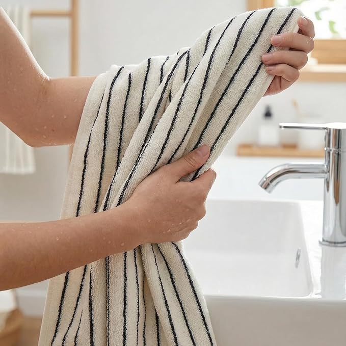 6 Piece Black and White Striped Hand Towels,100% Cotton Bathroom Towels Ultra Soft and Highly Absorbent Hand Towels for Bathroom Kitchen, Showering, Spa, Gym,Hotel (13” x 29”)