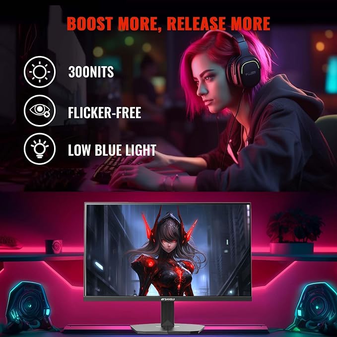 SANSUI 24 Inch Gaming Monitor 200Hz 180Hz 1Ms FreeSync HDR 110% sRGB FHD 1080P Computer Monitor HDMI DP Ports Eye Care Frameless VESA Mount Cable Management (ES-G24F4L HDMI Cable Included)