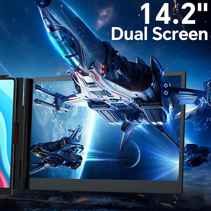POTTMACEE 14.2" Laptop Screen Extender, 0.17" Ultra-Thin FHD 1080P IPS Portable Monitor for Laptop, Dual Screen Travel Monitor Extender, Plug-Play for Windows/Mac/Chrome, Fit 13”-17.3” Laptops